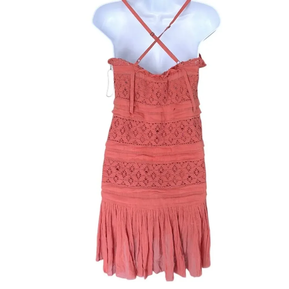 Free People Coral Lace-Trim Midi Dress